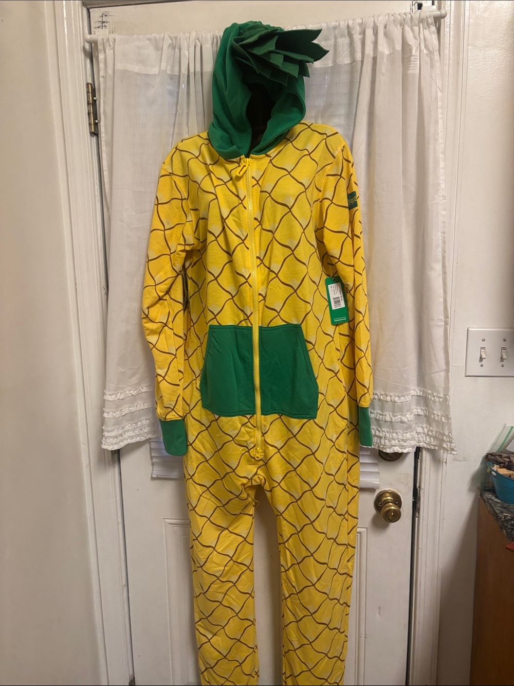 Unisex Tipsy Elves Yellow Pineapple Onesie with Green Hood & Pockets